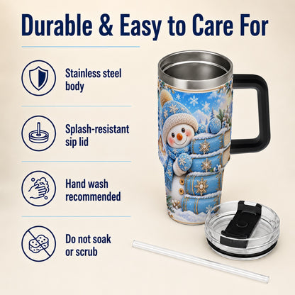 #pl[40oz|Black] Snowman Books 40oz Tumbler with Handle, Winter Reading Travel Cup
