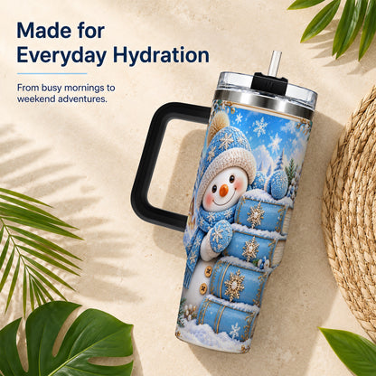 #pl[40oz|Black] Snowman Books 40oz Tumbler with Handle, Winter Reading Travel Cup