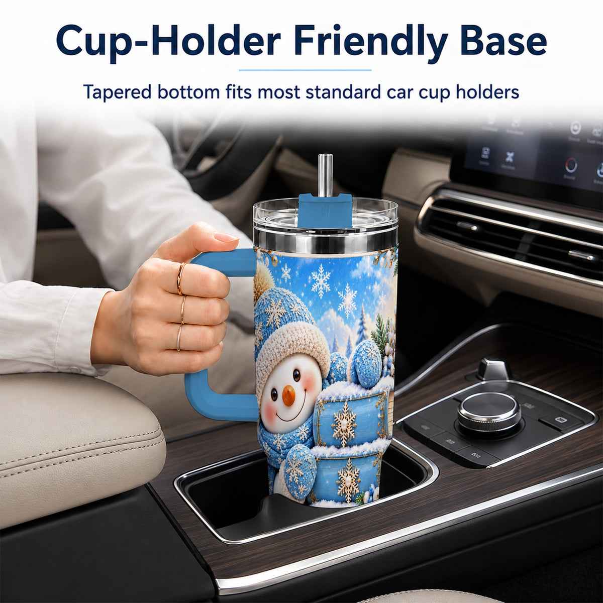 #pl[40oz|Blue] Snowman Books 40oz Tumbler with Handle, Winter Reading Travel Cup