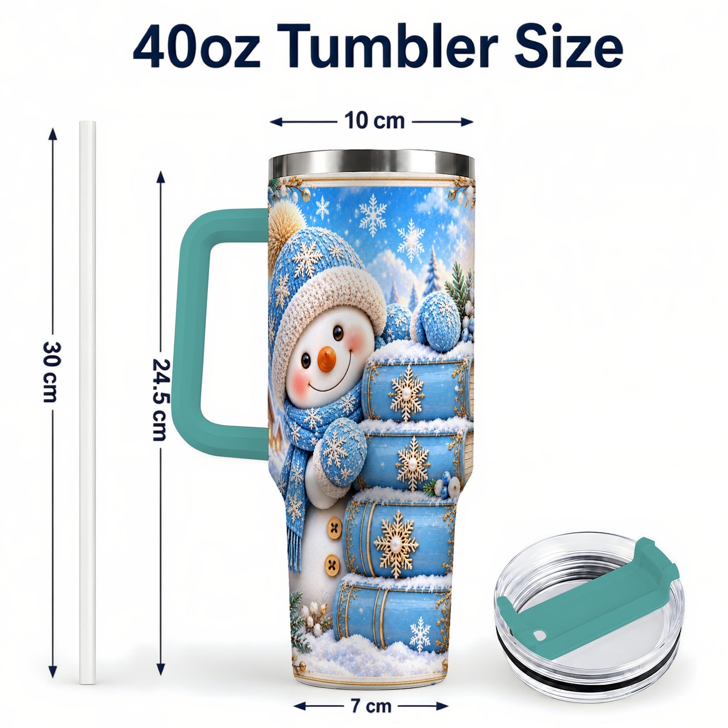 #pl[40oz|Green] Snowman Books 40oz Tumbler with Handle, Winter Reading Travel Cup