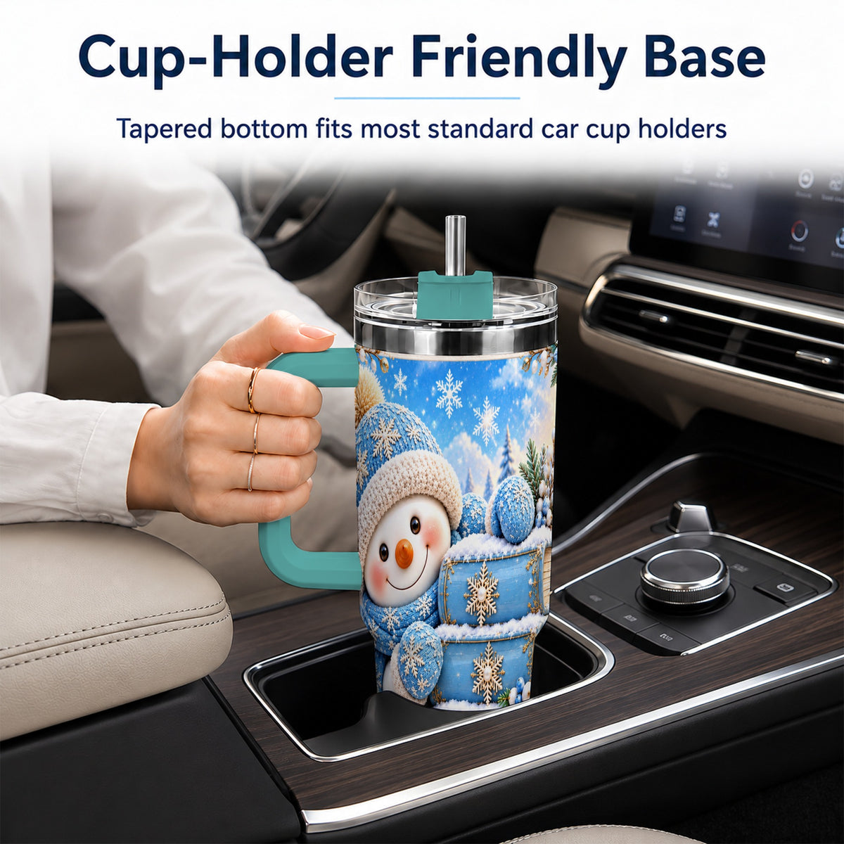 #pl[40oz|Green] Snowman Books 40oz Tumbler with Handle, Winter Reading Travel Cup