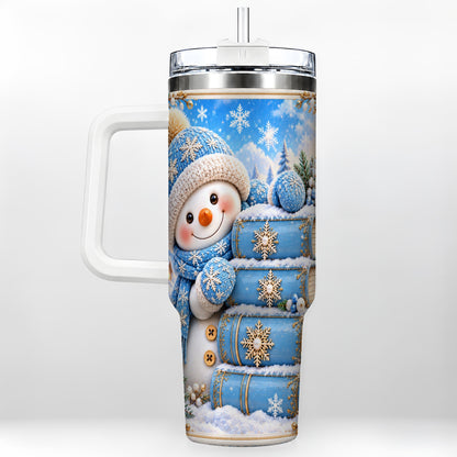 Snowman Books 40oz Tumbler with Handle, Winter Reading Travel Cup