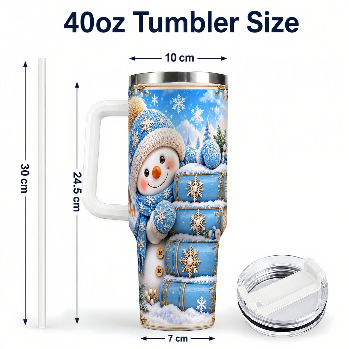 #pl[40oz|White] Snowman Books 40oz Tumbler with Handle, Winter Reading Travel Cup