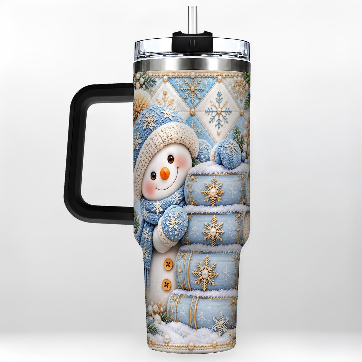 #pl[40oz|Black] Snowman Books 40oz Tumbler with Handle, Winter Reading Travel Cup