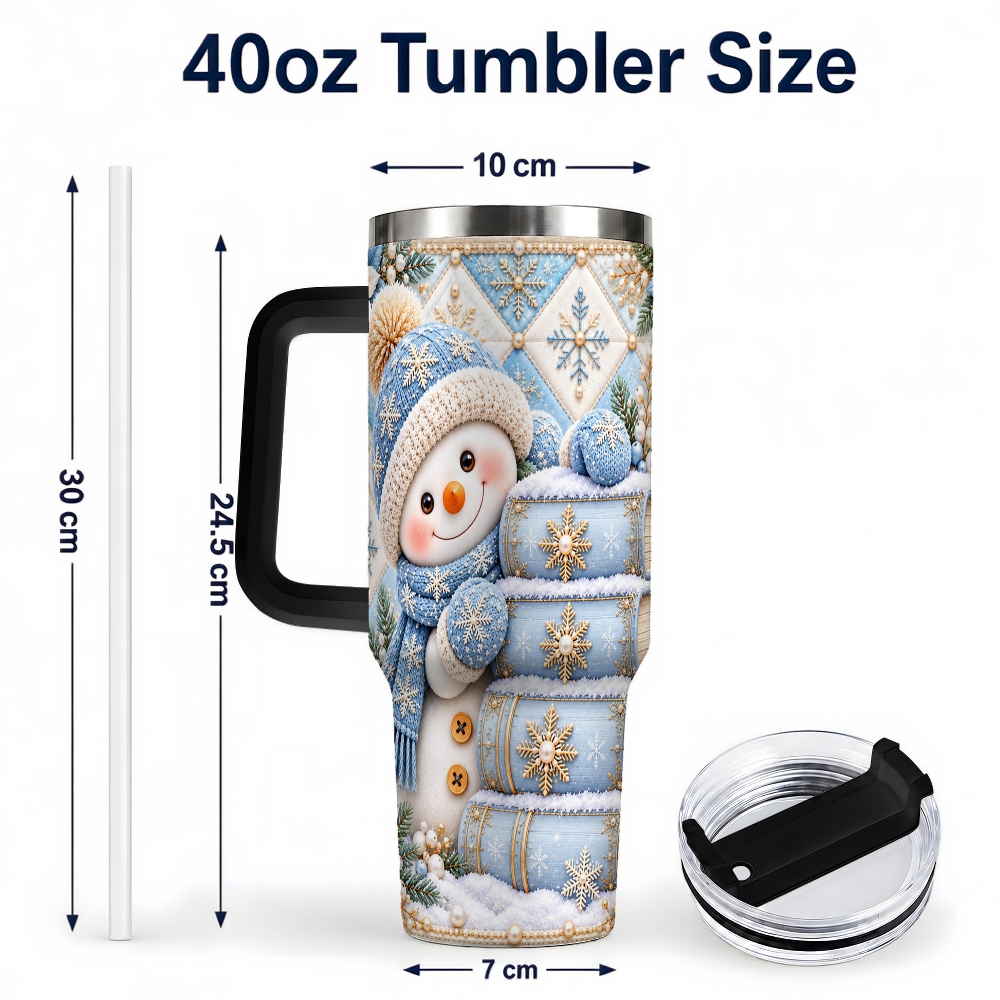 #pl[40oz|Black] Snowman Books 40oz Tumbler with Handle, Winter Reading Travel Cup