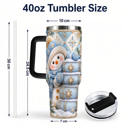 #pl[40oz|Black] Snowman Books 40oz Tumbler with Handle, Winter Reading Travel Cup