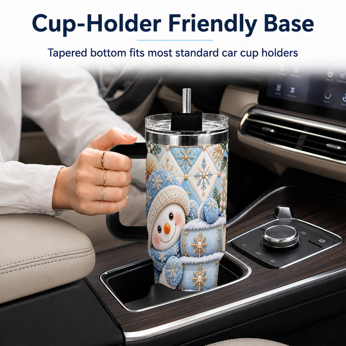 #pl[40oz|Black] Snowman Books 40oz Tumbler with Handle, Winter Reading Travel Cup