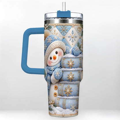 #pl[40oz|Blue] Snowman Books 40oz Tumbler with Handle, Winter Reading Travel Cup