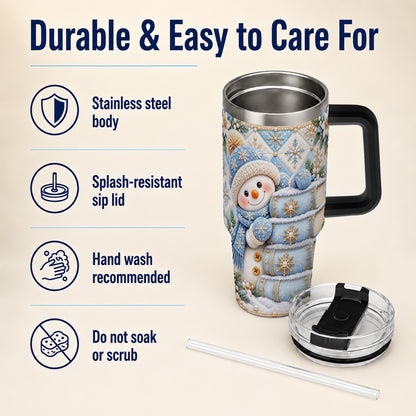 #pl[40oz|Black] Snowman Books 40oz Tumbler with Handle, Winter Reading Travel Cup