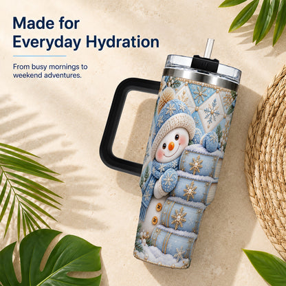 #pl[40oz|Black] Snowman Books 40oz Tumbler with Handle, Winter Reading Travel Cup