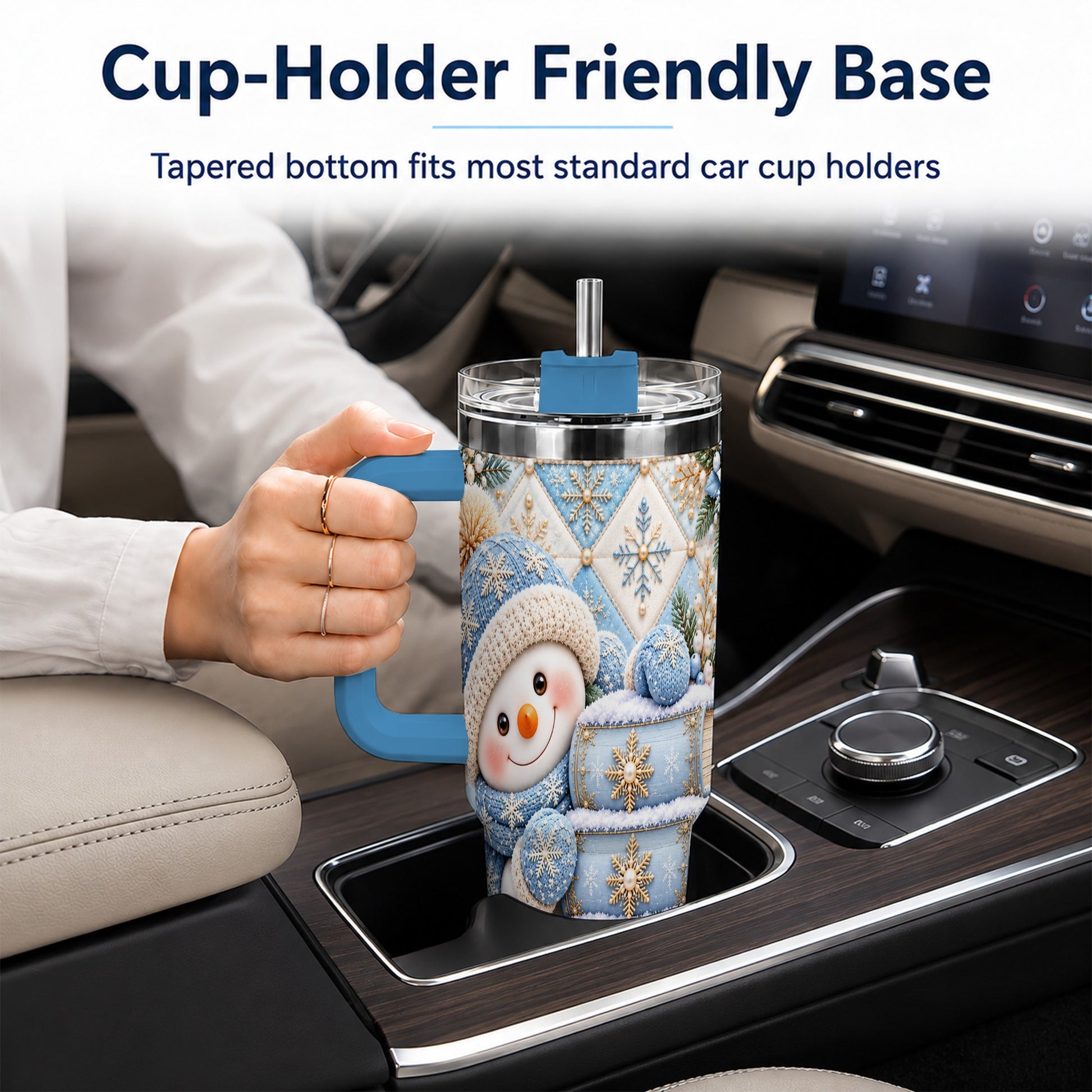 #pl[40oz|Blue] Snowman Books 40oz Tumbler with Handle, Winter Reading Travel Cup