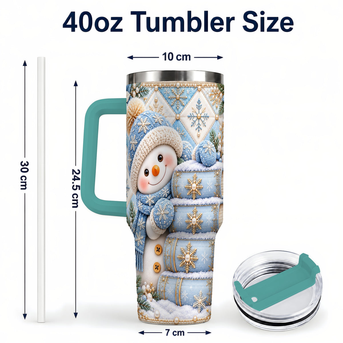 #pl[40oz|Green] Snowman Books 40oz Tumbler with Handle, Winter Reading Travel Cup