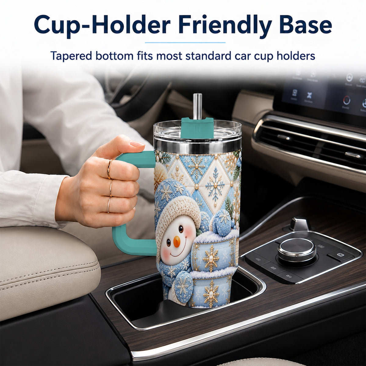 #pl[40oz|Green] Snowman Books 40oz Tumbler with Handle, Winter Reading Travel Cup