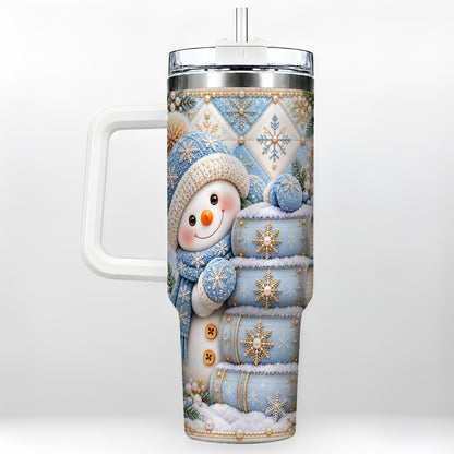 Snowman Books 40oz Tumbler with Handle, Winter Reading Travel Cup