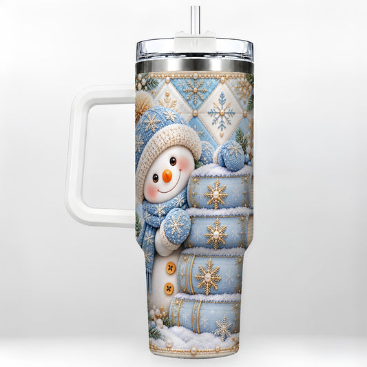 Snowman Books 40oz Tumbler with Handle, Winter Reading Travel Cup