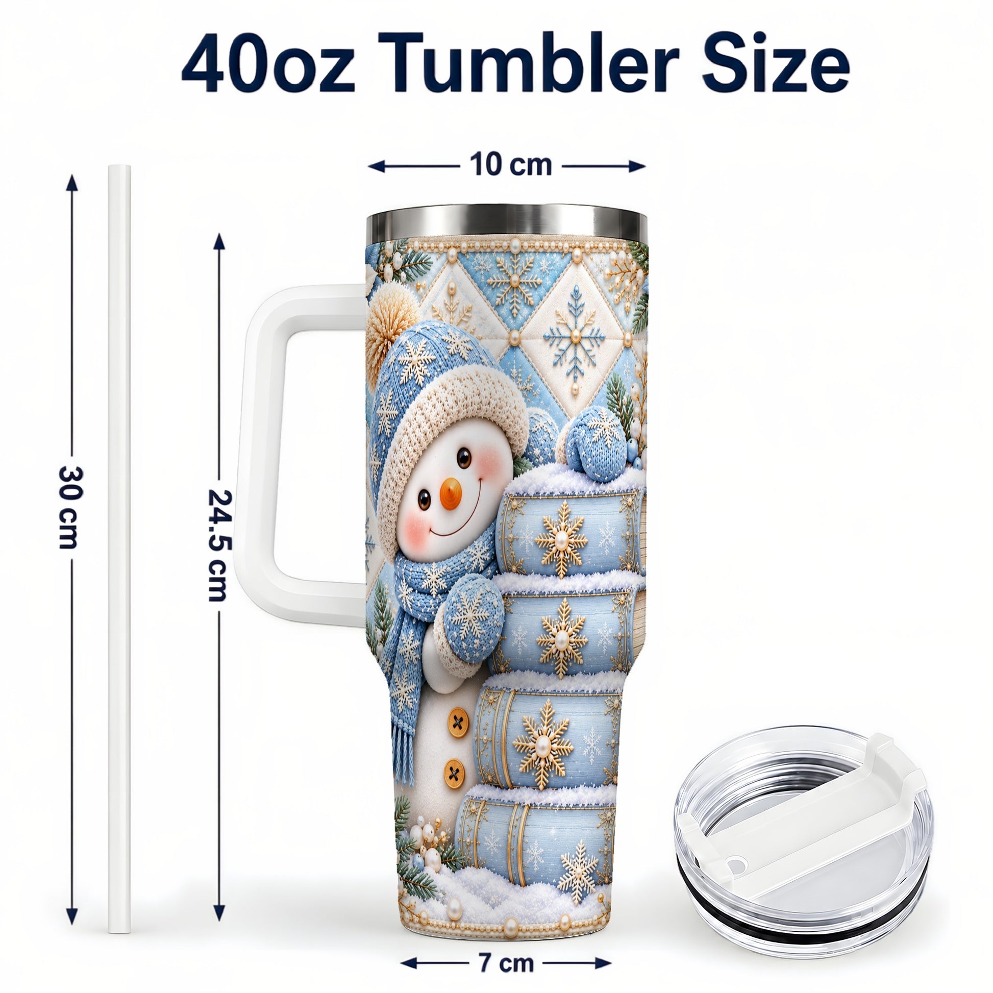 #pl[40oz|White] Snowman Books 40oz Tumbler with Handle, Winter Reading Travel Cup
