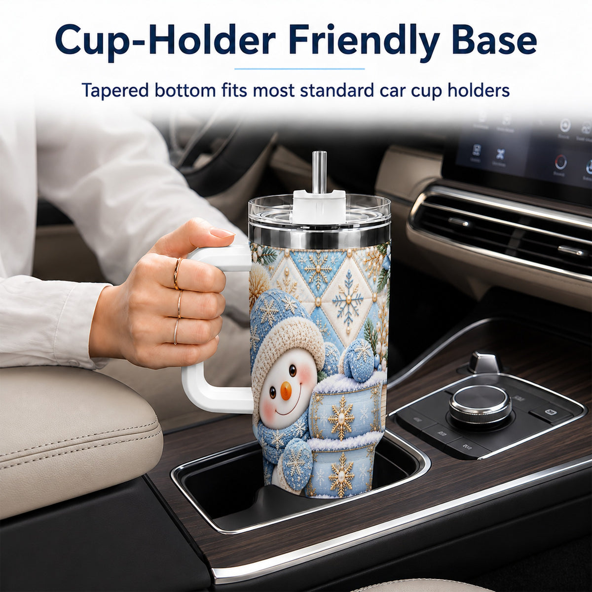 #pl[40oz|White] Snowman Books 40oz Tumbler with Handle, Winter Reading Travel Cup