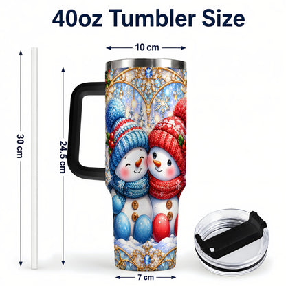#pl[40oz|Black] Snowman Couple 40oz Tumbler with Handle, Christmas Travel Cup