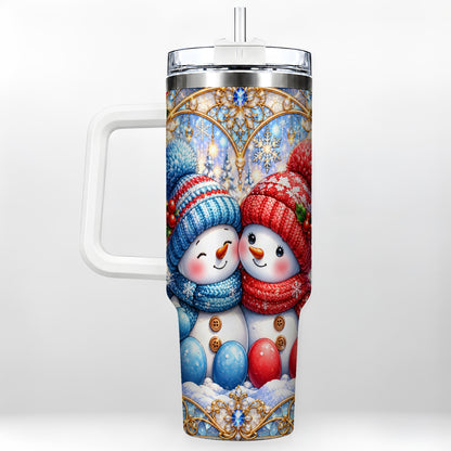 Snowman Couple 40oz Tumbler with Handle, Christmas Travel Cup