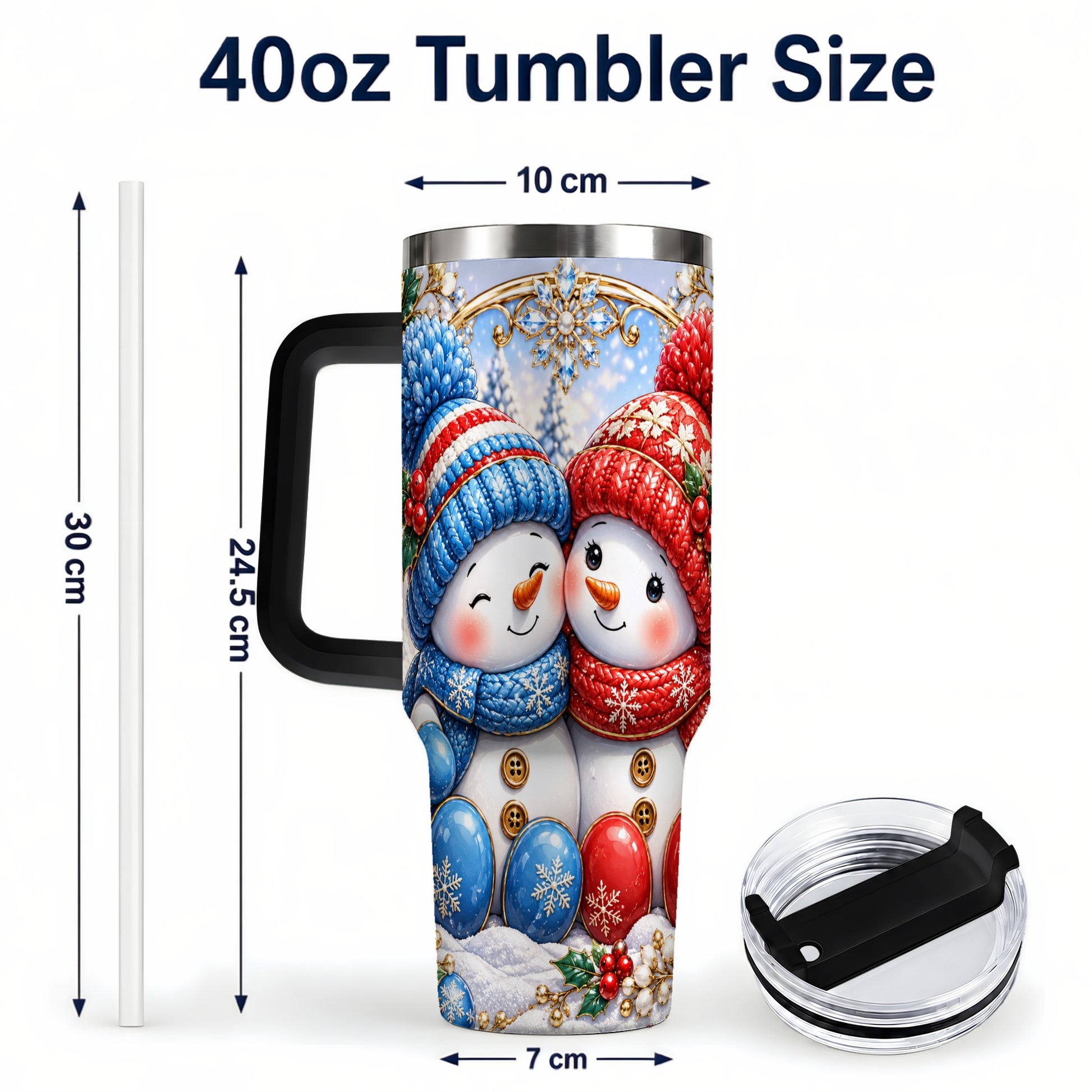 #pl[40oz|Black] Snowman Couple Tumbler 40oz, Christmas Tumbler, Stainless Steel Travel Cup
