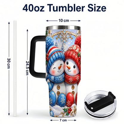 #pl[40oz|Black] Snowman Couple Tumbler 40oz, Christmas Tumbler, Stainless Steel Travel Cup