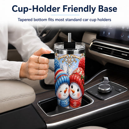#pl[40oz|Black] Snowman Couple Tumbler 40oz, Christmas Tumbler, Stainless Steel Travel Cup