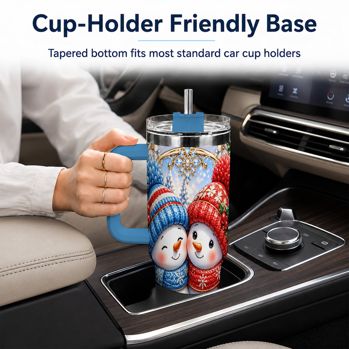 #pl[40oz|Blue] Snowman Couple Tumbler 40oz, Christmas Tumbler, Stainless Steel Travel Cup