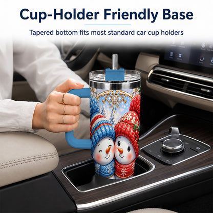 #pl[40oz|Blue] Snowman Couple Tumbler 40oz, Christmas Tumbler, Stainless Steel Travel Cup