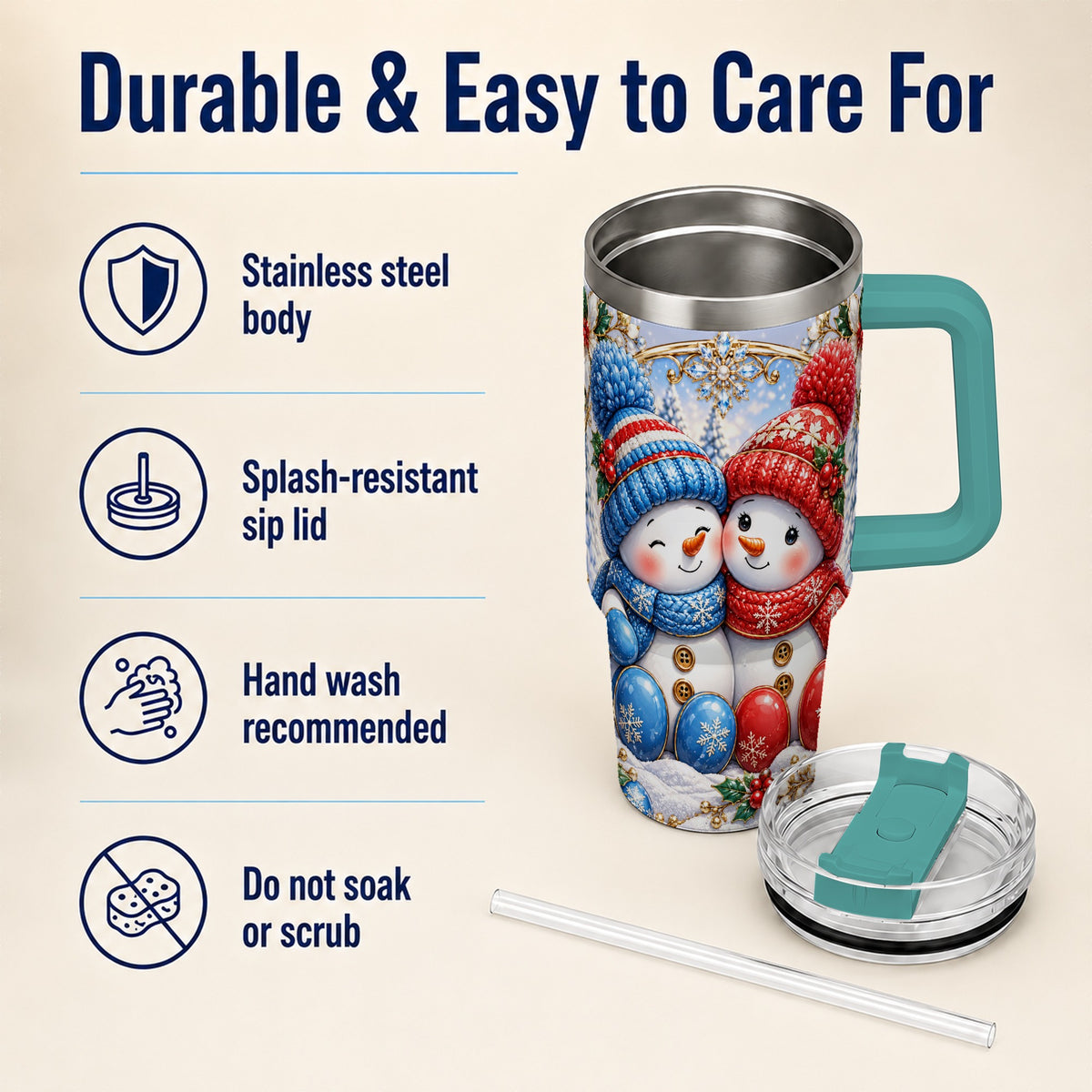 #pl[40oz|Green] Snowman Couple Tumbler 40oz, Christmas Tumbler, Stainless Steel Travel Cup