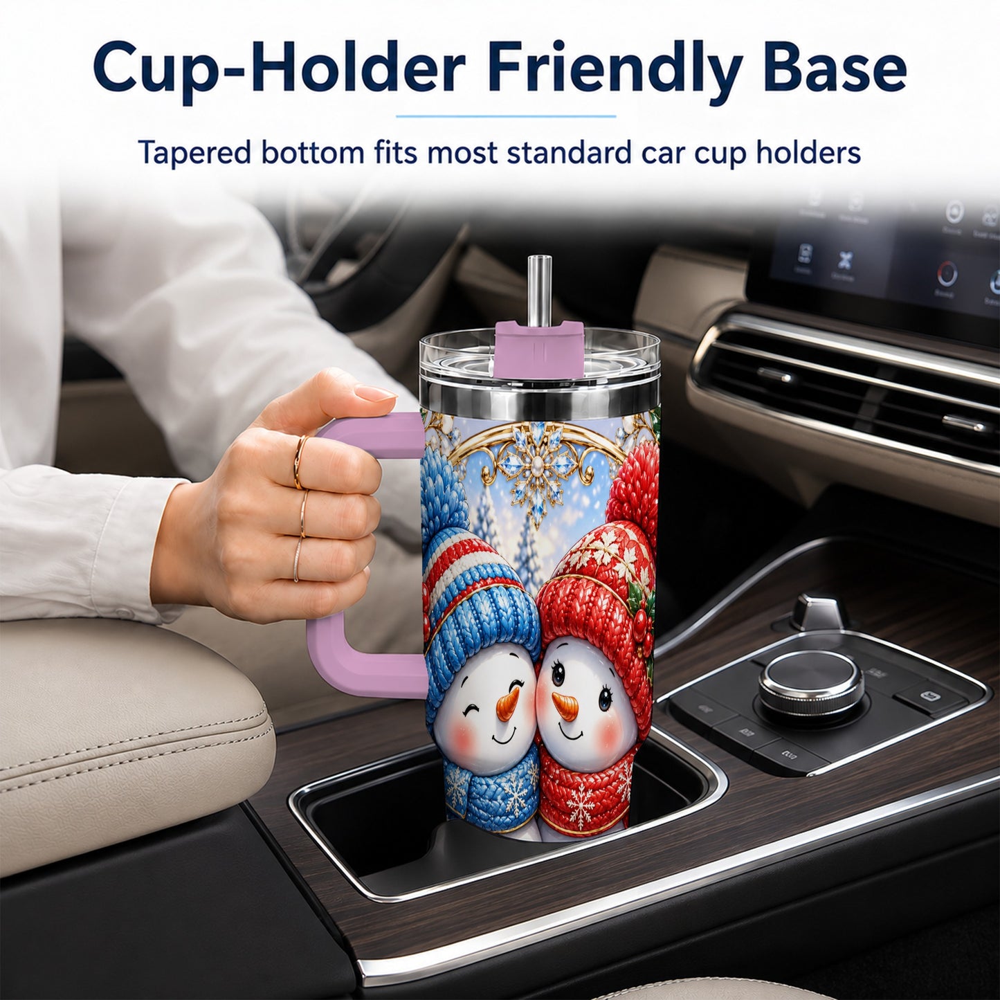 #pl[40oz|Pink] Snowman Couple Tumbler 40oz, Christmas Tumbler, Stainless Steel Travel Cup