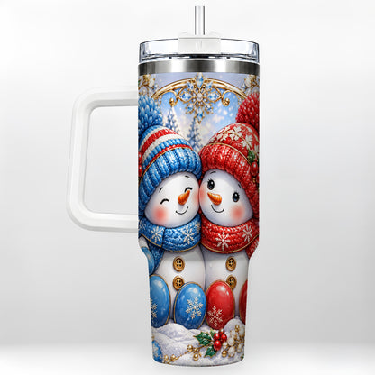 Snowman Couple Tumbler 40oz, Christmas Tumbler, Stainless Steel Travel Cup