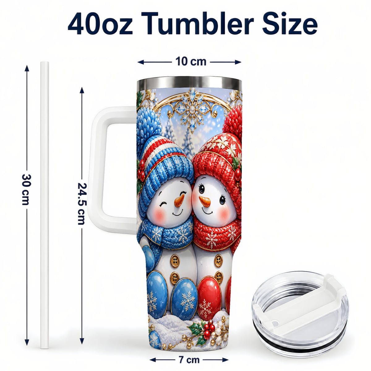 #pl[40oz|White] Snowman Couple Tumbler 40oz, Christmas Tumbler, Stainless Steel Travel Cup