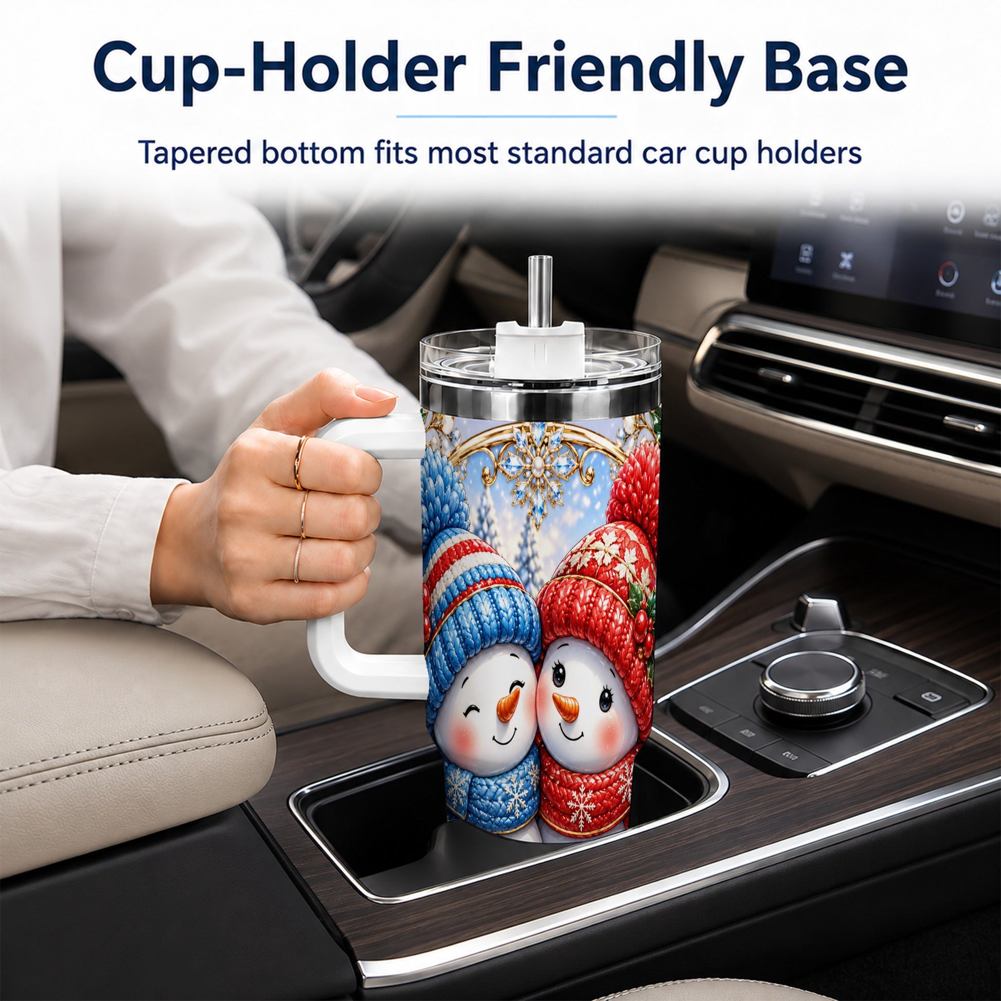 #pl[40oz|White] Snowman Couple Tumbler 40oz, Christmas Tumbler, Stainless Steel Travel Cup