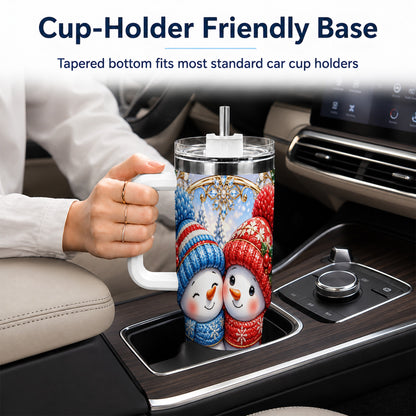 #pl[40oz|White] Snowman Couple Tumbler 40oz, Christmas Tumbler, Stainless Steel Travel Cup