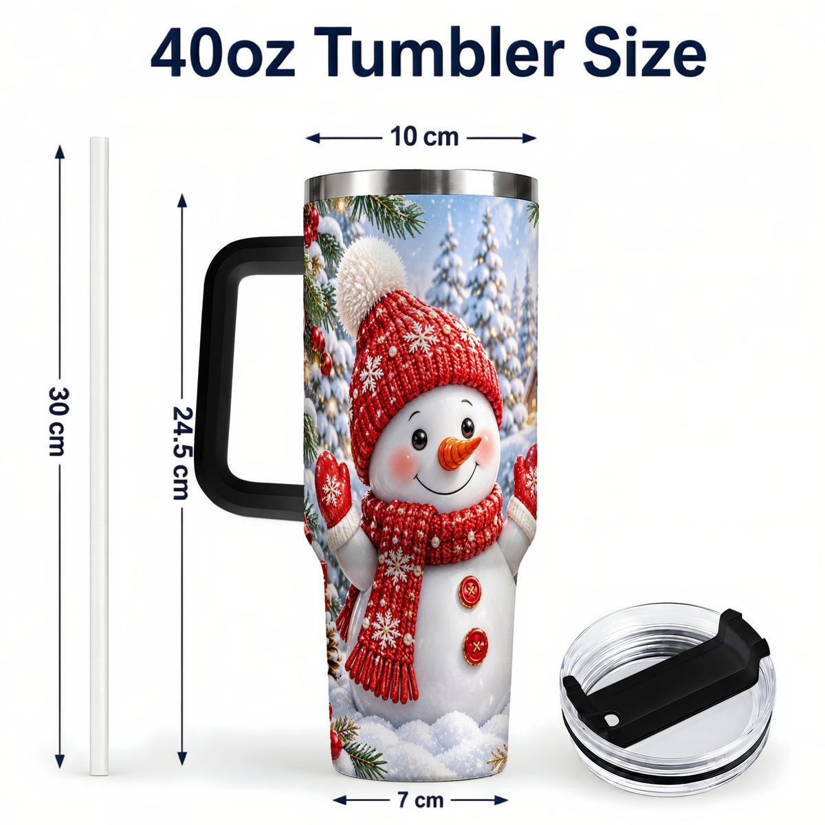 #pl[40oz|Black] Red Snowman Tumbler 40oz, Christmas Tumbler, Stainless Steel Travel Cup
