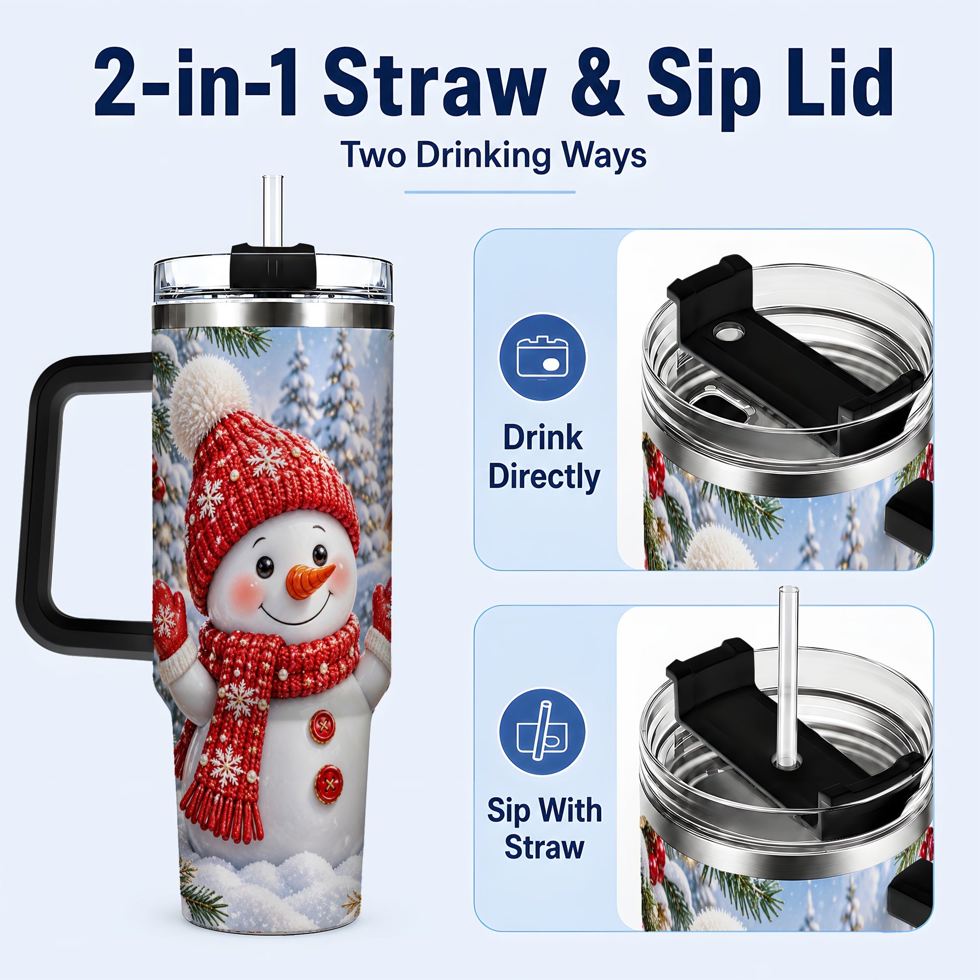 #pl[40oz|Black] Red Snowman Tumbler 40oz, Christmas Tumbler, Stainless Steel Travel Cup