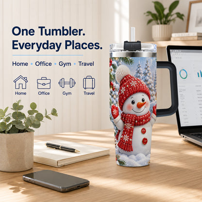 #pl[40oz|Black] Red Snowman Tumbler 40oz, Christmas Tumbler, Stainless Steel Travel Cup