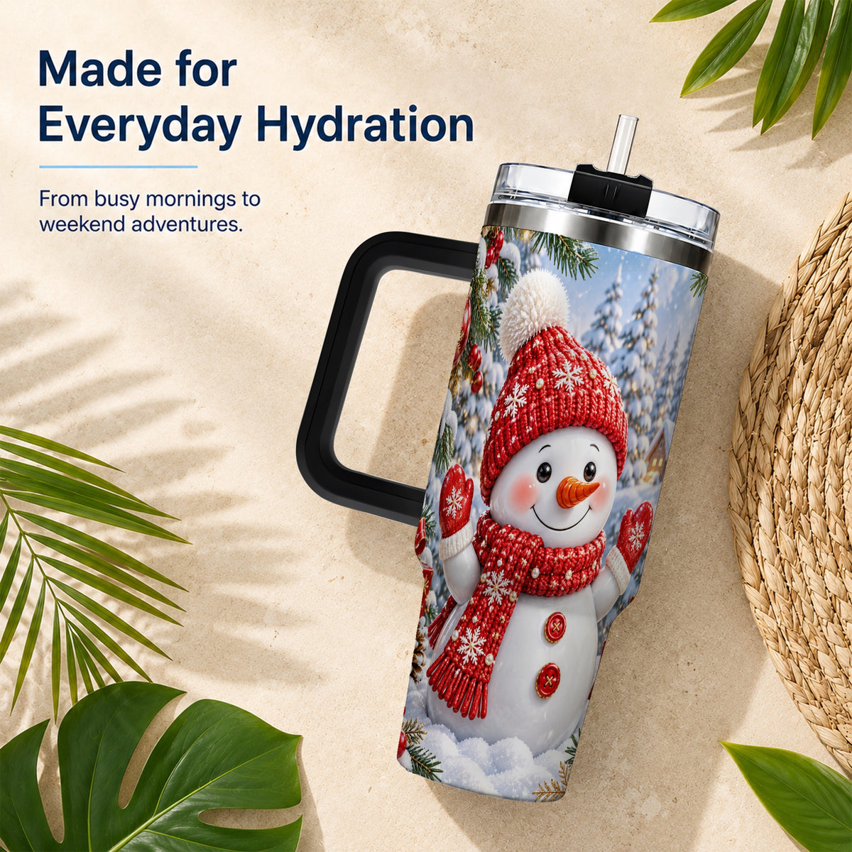 #pl[40oz|Black] Red Snowman Tumbler 40oz, Christmas Tumbler, Stainless Steel Travel Cup