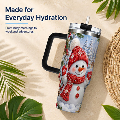 #pl[40oz|Black] Red Snowman Tumbler 40oz, Christmas Tumbler, Stainless Steel Travel Cup