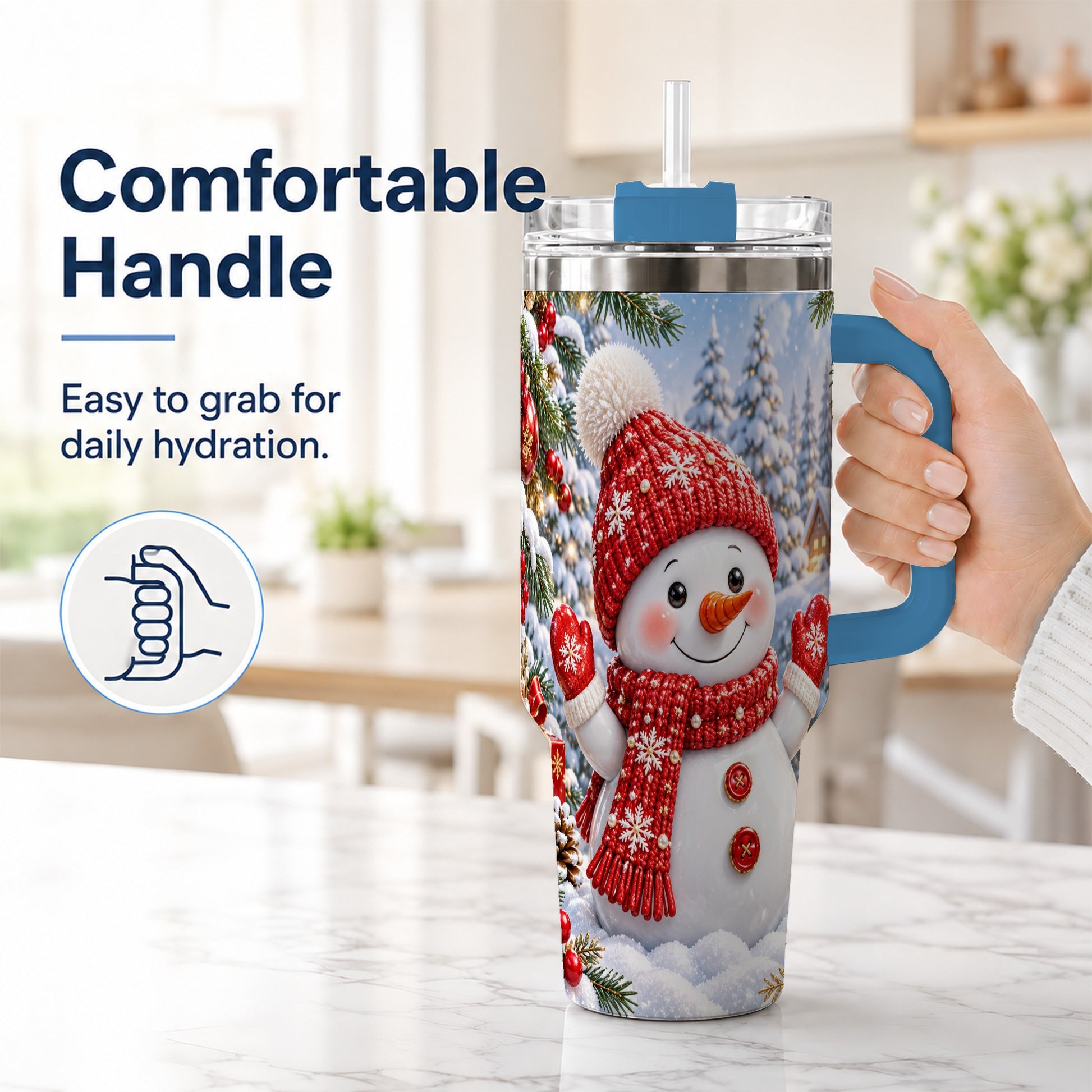 #pl[40oz|Blue] Red Snowman Tumbler 40oz, Christmas Tumbler, Stainless Steel Travel Cup
