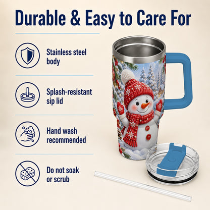 #pl[40oz|Blue] Red Snowman Tumbler 40oz, Christmas Tumbler, Stainless Steel Travel Cup