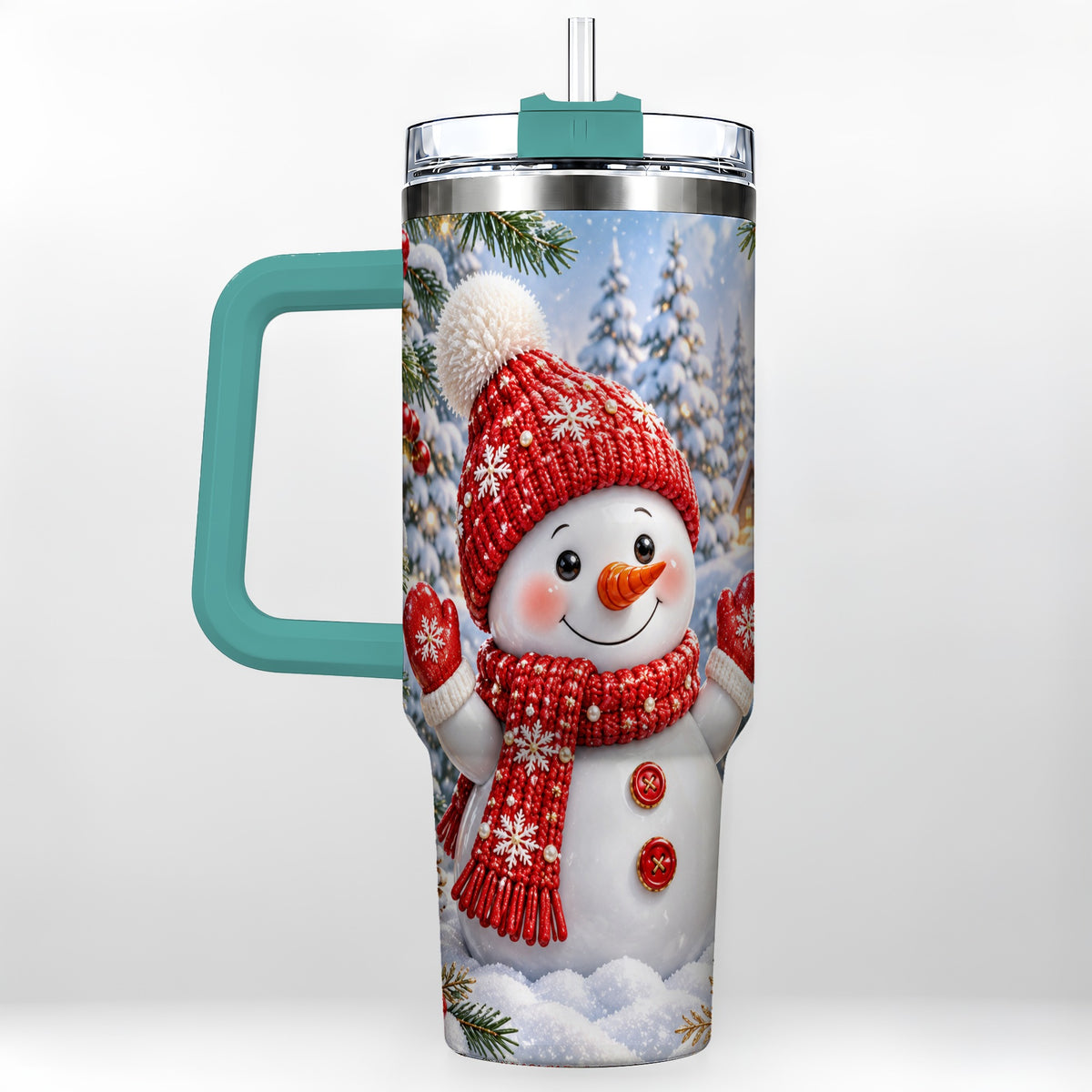 #pl[40oz|Green] Red Snowman Tumbler 40oz, Christmas Tumbler, Stainless Steel Travel Cup
