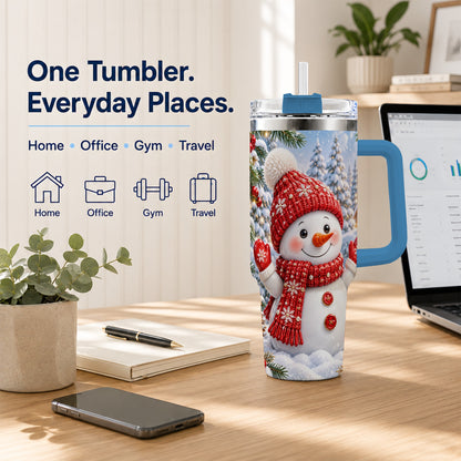 #pl[40oz|Blue] Red Snowman Tumbler 40oz, Christmas Tumbler, Stainless Steel Travel Cup