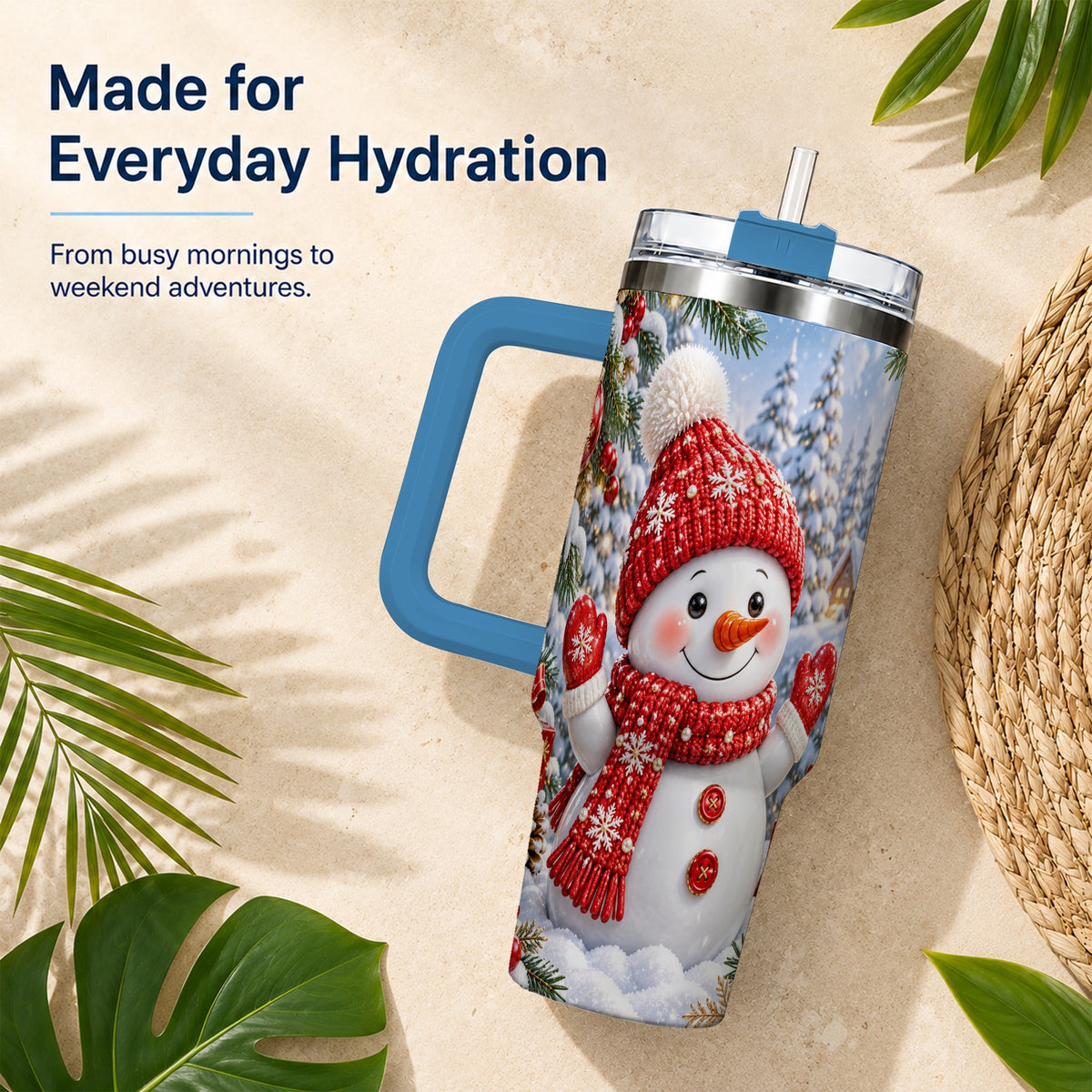 #pl[40oz|Blue] Red Snowman Tumbler 40oz, Christmas Tumbler, Stainless Steel Travel Cup