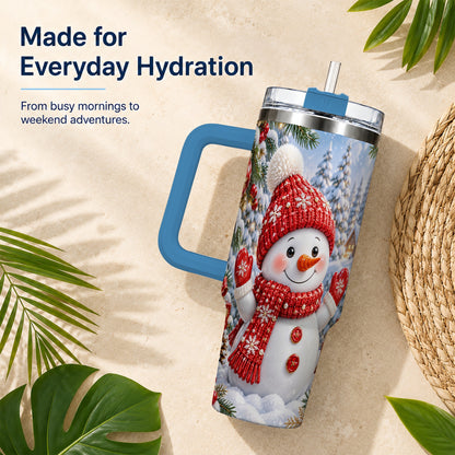 #pl[40oz|Blue] Red Snowman Tumbler 40oz, Christmas Tumbler, Stainless Steel Travel Cup