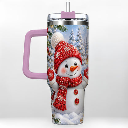 #pl[40oz|Pink] Red Snowman Tumbler 40oz, Christmas Tumbler, Stainless Steel Travel Cup