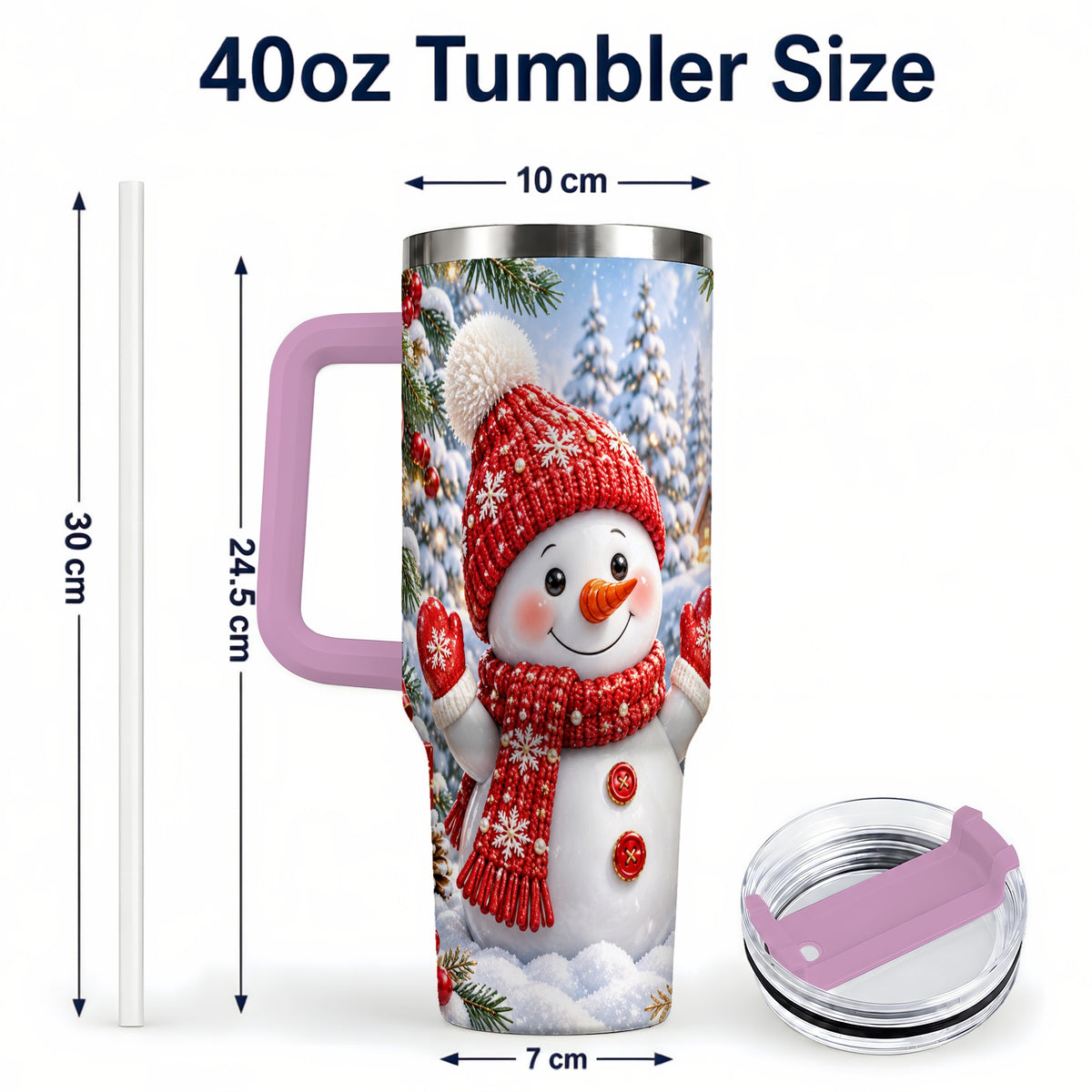 #pl[40oz|Pink] Red Snowman Tumbler 40oz, Christmas Tumbler, Stainless Steel Travel Cup