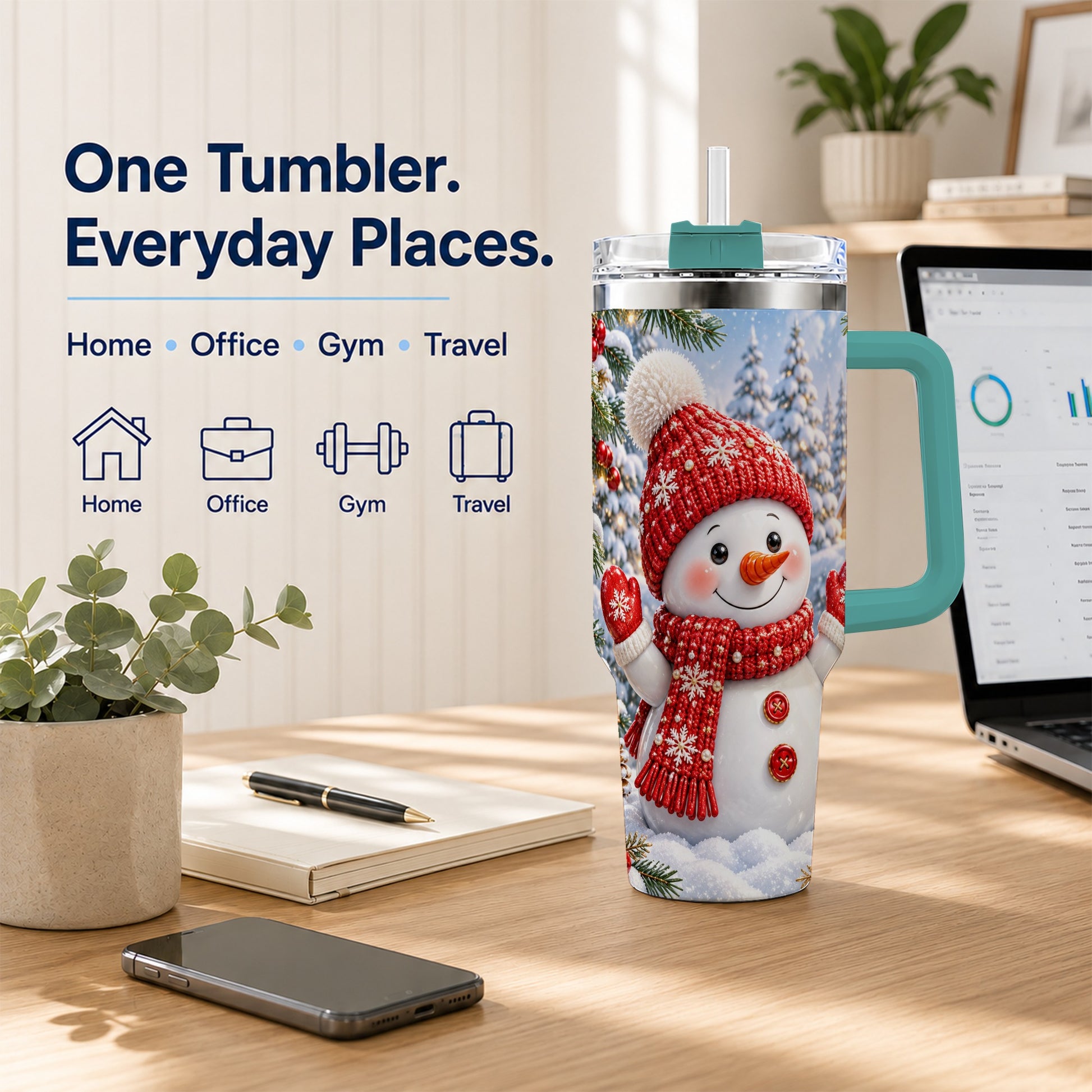 #pl[40oz|Green] Red Snowman Tumbler 40oz, Christmas Tumbler, Stainless Steel Travel Cup