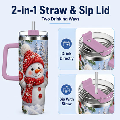 #pl[40oz|Pink] Red Snowman Tumbler 40oz, Christmas Tumbler, Stainless Steel Travel Cup