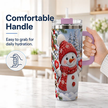 #pl[40oz|Pink] Red Snowman Tumbler 40oz, Christmas Tumbler, Stainless Steel Travel Cup